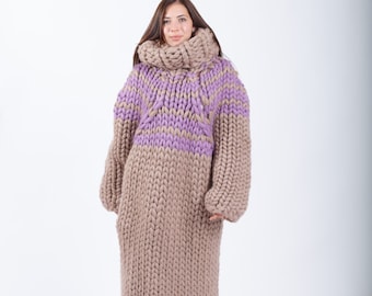 Giant Knit Sweater Dress, Merino Wool Dress, Warm Winter Knitted Dress, Turtleneck Maxi Dress, Oversized Knit Pullover Dress, Plus Size