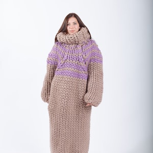 Giant Knit Sweater Dress, Merino Wool Dress, Warm Winter Knitted Dress, Turtleneck Maxi Dress, Oversized Knit Pullover Dress, Plus Size