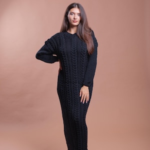 Black Sweater Dress, Home Oversized Wool Dress, Extravagant Wool Dress, Turtleneck Sweater Dress,Cable Knit Dress, Avant Garde Clothing