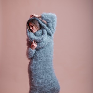 Huge Turtleneck Mohair Dress, Gray Sweater Dress For Women, Plus Size Chunky Dress, Floor Length Dress, Cozy Knit Dress, Loose Knitwear