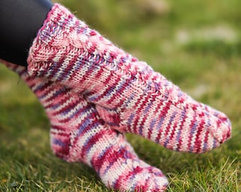 Ready to Ship Pink  Melange Handmade Knee High House Wool Socks, Cozy Socks, Wool Hand Knitted Leg, Knit Wool Socks,Knitted Leg Warmer