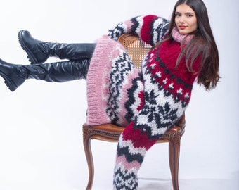 Fluffy Huge Icelandic Sweater Dress, Fluffy Nordic Jumper, Oversized Mohair Turtleneck, Fluffy Home Jumper, Fair Isle Sweater,  Pullover