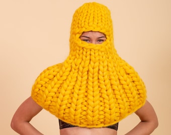 Yellow Merino Balaclava, Knit Balaclava, Full Face Knit Mask, Ski Helmet Cover, Women Winter Hat, Balaklava Helmet, Winter Accessories