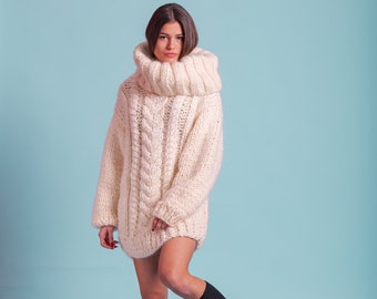 Cream Sweater, Women Jumper With Huge Turtleneck, Thick Wool Pullover, Comfy Oversized Sweater, Chunky Pullover, Loose Knit Jumper, Winter