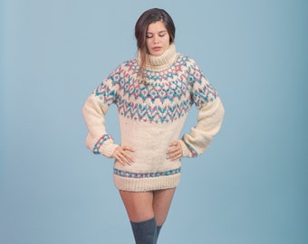 Organic Sweater, Nordic Jumper, Fair Isle Pullover, Lopapeysa Jumper, Women Sweater, Turtleneck Jumper, Icelandic Sweater, Cute Jumper