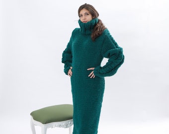 Maxi Sweater Dress, Chunky Knit Sweater, Long Wool Dress, Huge Turtleneck, Oversize Wool Dress, Knit Maxi Dress, Pullover Sweater For Women