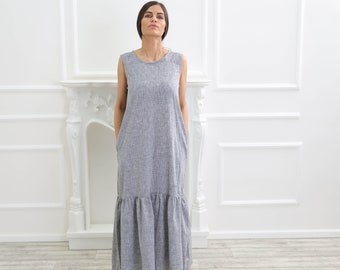 Sleeveless Linen Maxi Dress, Summer Linen Dress, Linen Clothing, Dress For Women, Linen Long Dress, Bohemian Linen Dress, Plus Size Maxi