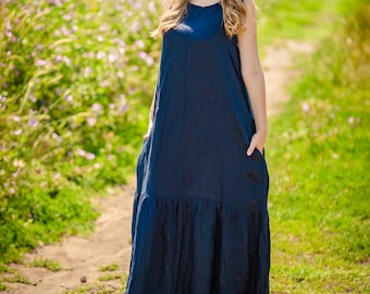 L size Ready to ship Linen Dress , Maternity Linen dress , Oversized Linen dress ,Linen Summer Clothes ,Molimarks , 10213