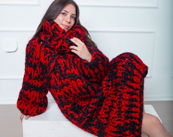 Maxi giant knit sweater winter dress made of merino wool available in plus sizes with turtleneck