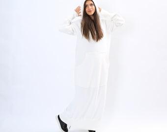 Maxi Sweater Dress, White Hoodie Dress, Sweatshirt Dress, Plus Size Clothing, Long Hoodie Dress, Knit Dress, Loose Fit Dress, Comfy Dress