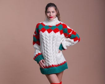 2XL Size Knit Nordic Sweater, Wool Jumper, Women Fair Isle Sweater, Chunky Winter Pullover, Soft Knit Sweater, Lopapeysa Jumper, 31_28_1