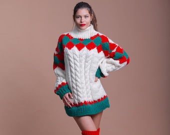 Knit Nordic Sweater, Wool Jumper, Women Fair Isle Sweater, Chunky Winter Pullover, Soft Knit Sweater, Lopapeysa Jumper, Loose Knitwear