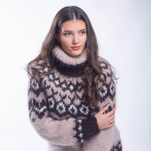 Mohair Icelandic Sweater, Fluffy Nordic Jumper, Oversized Mohair Turtleneck, Lopapeysa Women Jumper, Fair Isle Sweater, Handknit Pullover image 5