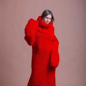 Giant Sweater Dress, Red Merino Dress, Maxi Women Turtleneck Dress, Chunky Oversized Sweater Dress, Huge Merino Pullover, Plus Size Clothing