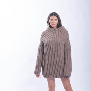 Pemium Handmade Beige wool sweater, Warm winter pullover, Beige turtleneck cardigan, Loose wool Jumper , Molimarks