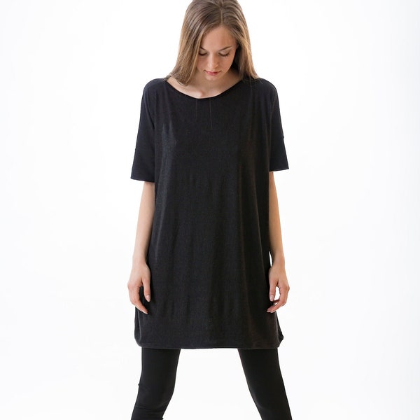 Black loose dress / loose  tshirt/Black maxi dress / Plus size loose top / Maxi tunic /Loose tonic / Maxi tunic dress/ A- line MOLI MARKS