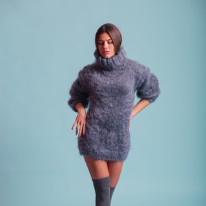 Fluffy Women&#39;s Sweater, Gray Jumper, Mohair Turtleneck Sweater, Comfy Winter Jumper, Cozy Sweater, Long Sleeve Pullover, Chunky Knitwear