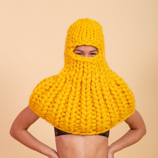 Yellow Merino Balaclava, Knit Balaclava, Full Face Knit Mask, Ski Helmet Cover, Women Winter Hat, Balaklava Helmet, Winter Accessories