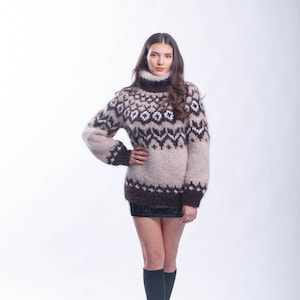 Mohair Icelandic Sweater, Fluffy Nordic Jumper, Oversized Mohair Turtleneck, Lopapeysa Women Jumper, Fair Isle Sweater, Handknit Pullover image 1