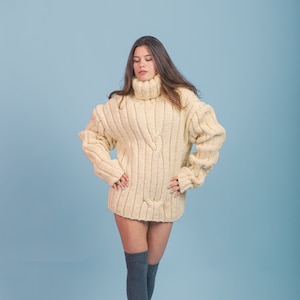 Beige Pullover, Beige Damen Pullover, Chunky Pullover, Wollpullover, Rollkragenpullover, Chunky Pullover, Plus Size Kleidung, Oversized Pullover