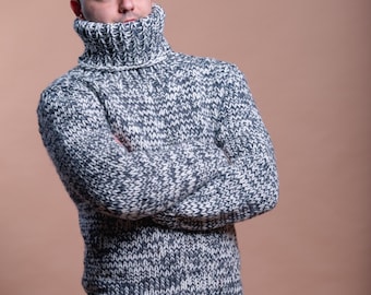 L size Ready ship Wool Cable Knit Sweater, Man Sweater, Winter Man Clothing, Giant Turtleneck Pullover, Warm Wool Blouse, Oversized Sweater