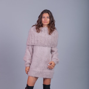 2XL Ready Knit, Fluffy Mohair Sweater, Mohair Turtleneck Sweater, Huge Knit Pullover, Crochet Oversize Top 47_26_15