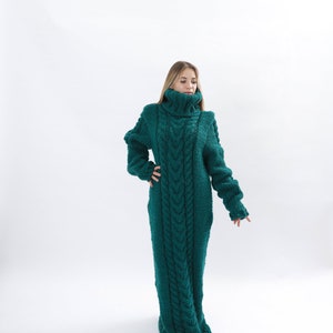 Huge Wool Dress, Winter Maxi Sweater Dress, Long Wool Sweater Dress, Giant Turtleneck, Green Dress For Winter, Oversized Dress, Molimarks image 1