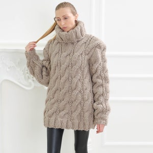 Chunky Calbe Knit Sweater grey Turtleneck Wool Sweaterwarm - Etsy