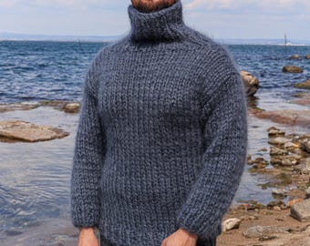 L Size Ready to Ship 6 Strands Handmade Gray Premium Mohair Sweater, Gray Cozy Pullover, Mohair Jumper, Boyfriend Gift, Warm Winter Clothes