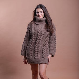 Cable Turtleneck  sweater, Brown  chunky jumper, Knit pullover, Thick winter top,Wool Sweater, 35_5