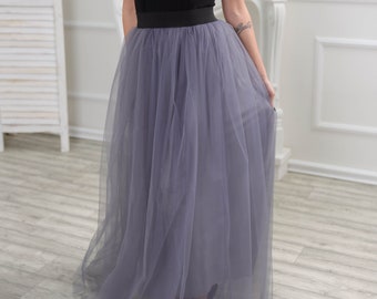 Maxi tulle skirt in gray perfect for bridesmaids available in plus sizes