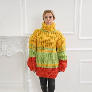 Chunky turtleneck wool sweater, Chunky  fluffy warm cardigan, Winter crochet pullover
