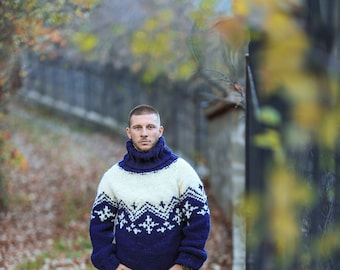Nordic Knit Sweater, Man Wool Sweater, Giant Turtleneck Pullover
