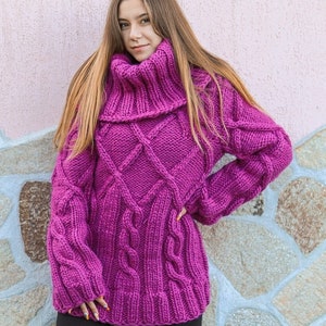 2XL Ready to ship purple chunky wool sweater with extra large turtleneck women cozy knitwear for winter season image 1