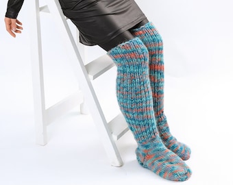 Chunky knit knee high house wool socks, Wool  Hand Knitted Leg, Knit wool socks , Knitted Legwarmer