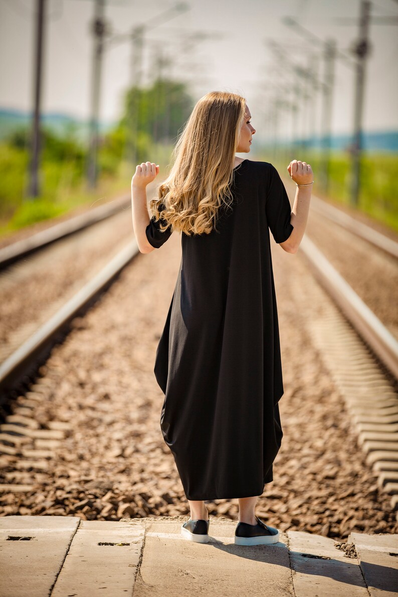 Maxi black top Asymmertic black dress Molimarks Dolman sleeve tunic Casual Asimmertric Long top One sleeve tunic Oversize tunic