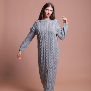 Grey Sweater Dress, Oversized Wool Dress, Extravagant Wool Dress, Turtleneck Sweater Dress,Cable Knit Dress, Avant Garde Clothing,Home Dress