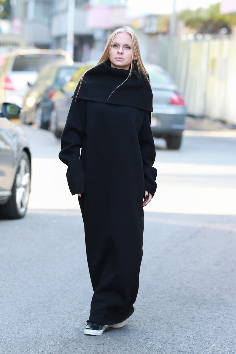 Maxi Sweater Dress, Long Winter Dress, Black Cotton Dress, Turtleneck Sweater Dress, Plus Size Clothing, Oversized Sweater Dress, Cozy Dress image 3