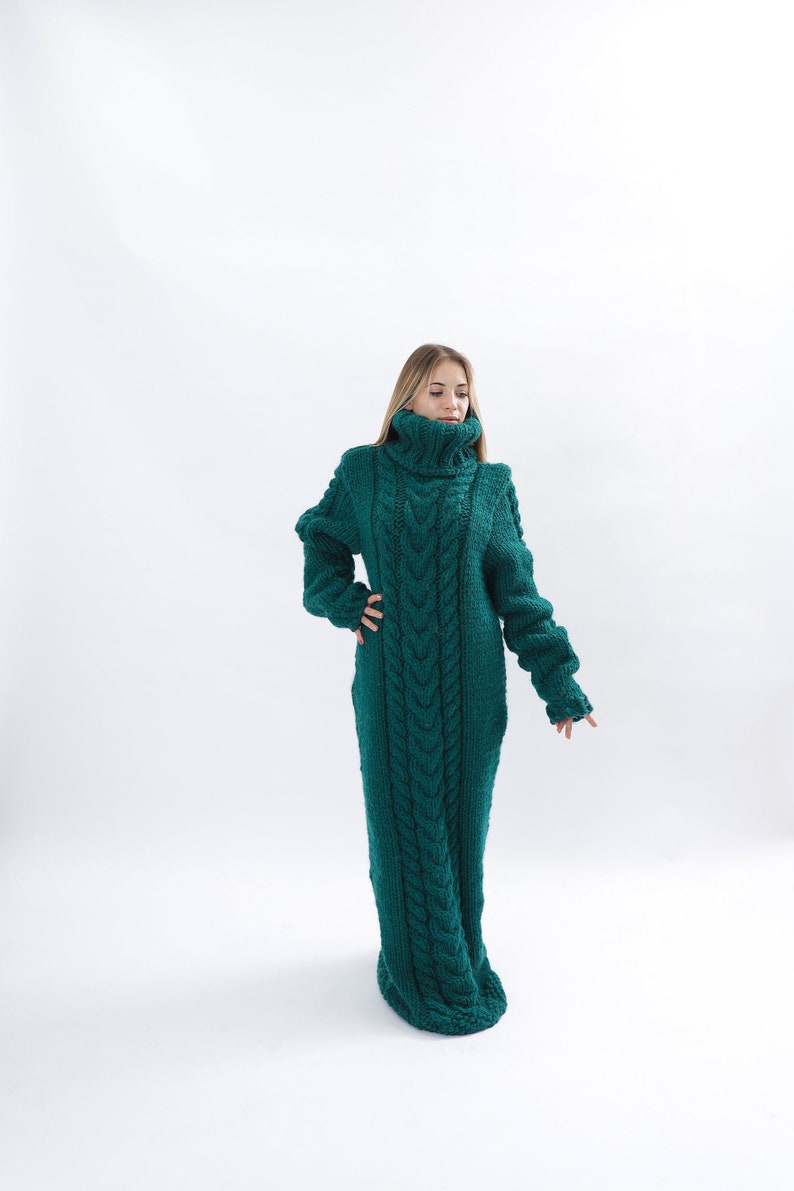Huge Wool Dress, Winter Maxi Sweater Dress, Long Wool Sweater Dress, Giant Turtleneck, Green Dress For Winter, Oversized Dress, Molimarks image 1