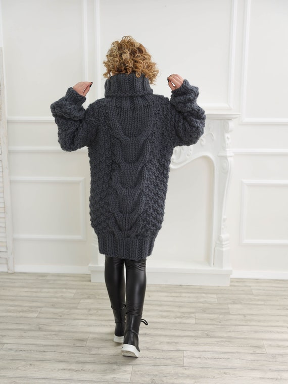 Loose turtleneck sweater Grey wool sweater Oversize winter - Etsy 日本