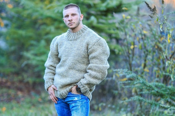 Oversized Wool Sweater for Men, Winter Wool Pullover, Giant Man