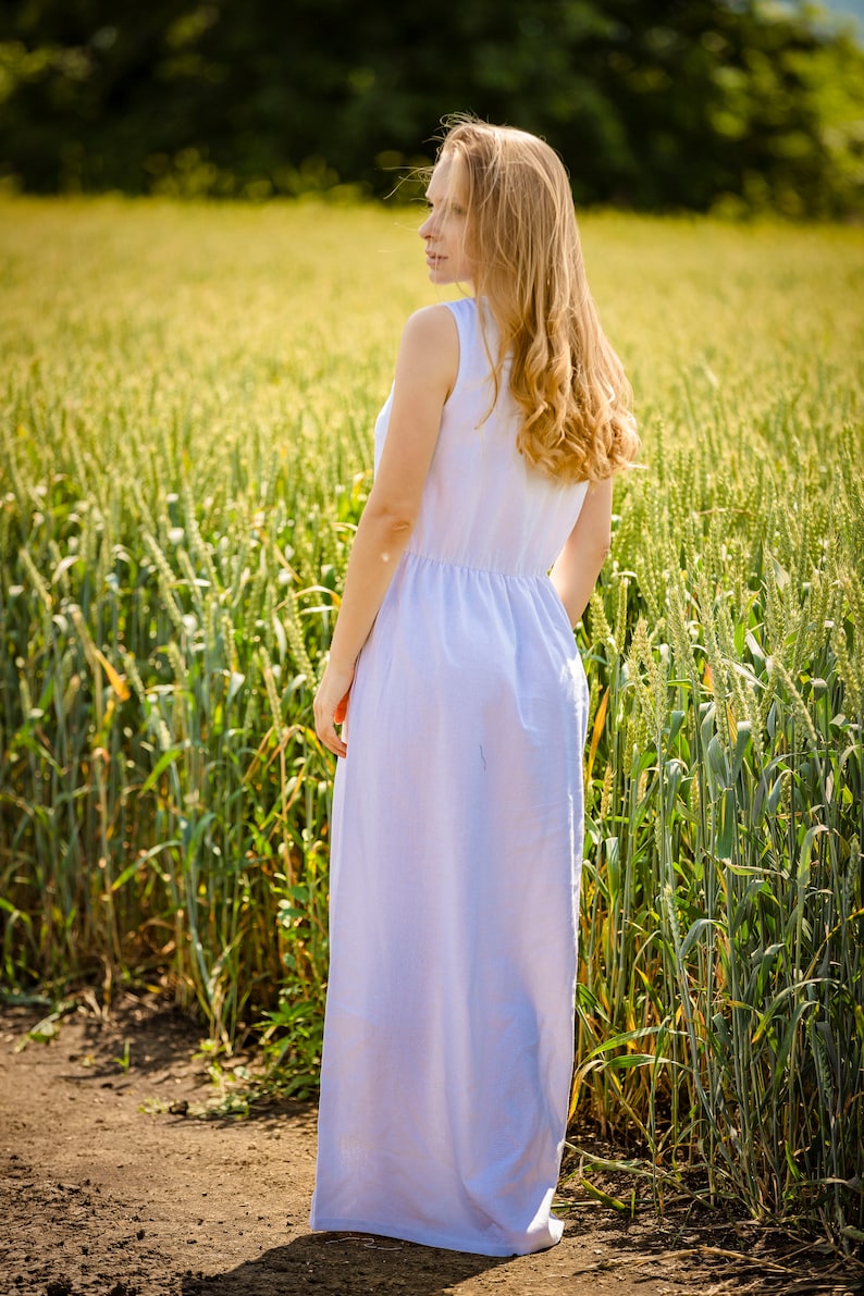 White Linen Dress, Boho Wedding Dress, Beach Wedding Dress, M Size Linen Kaftan, Ready To Ship, Linen Wedding Dress, Oversized Linen Dress image 4