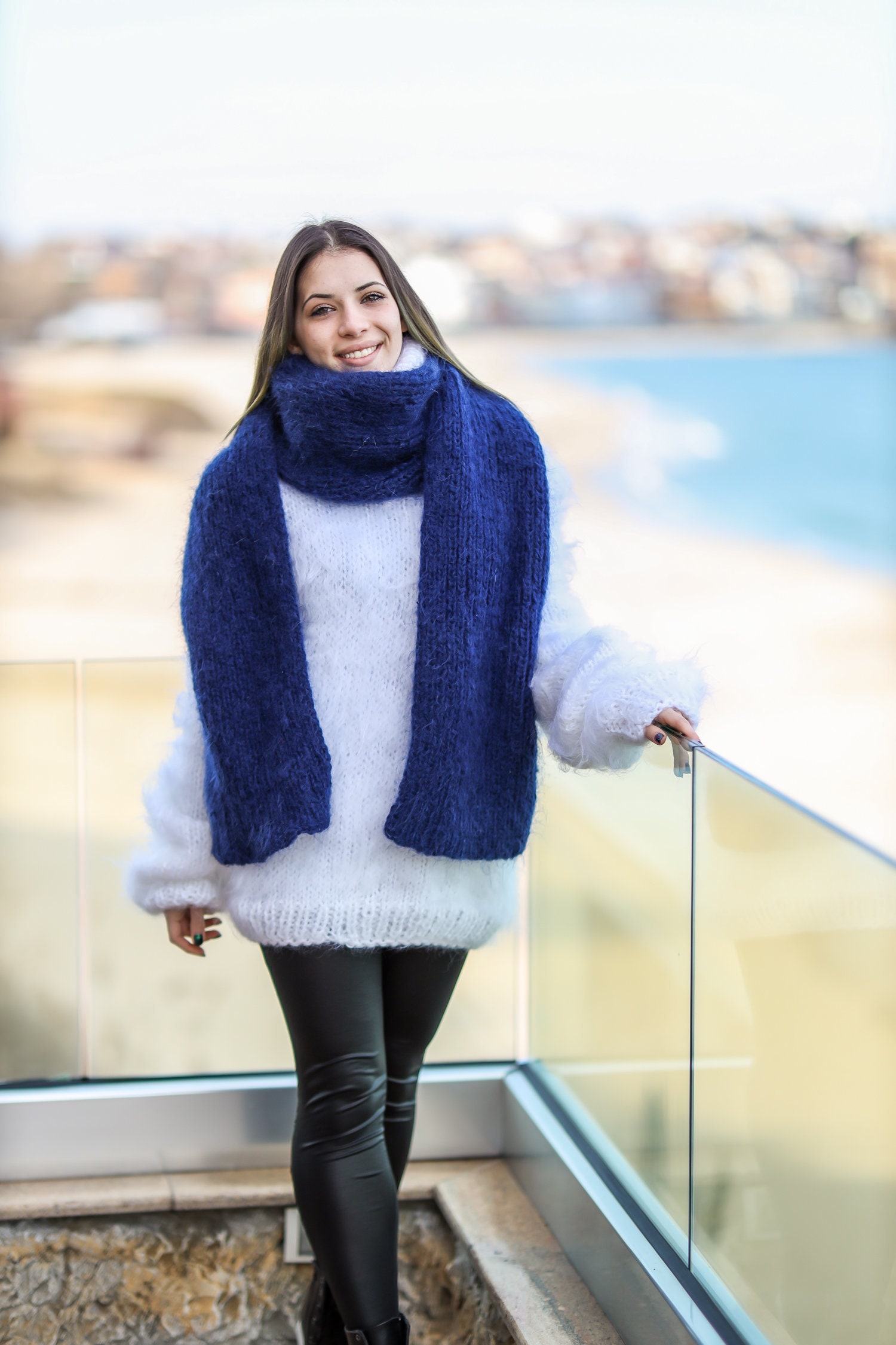 Extra Long Mohair Knit Scarf: Chunky Fluffy Handmade Scarf - Etsy