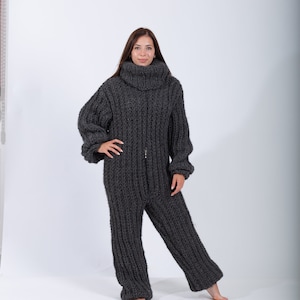 Extra Long Turtleneck, Giant Woolen Catsuit, Grey Wool Overall, Plus Size Clothing, Wool Jumpsuit, Winter Warm Bodysuit, Cosplay Sweater