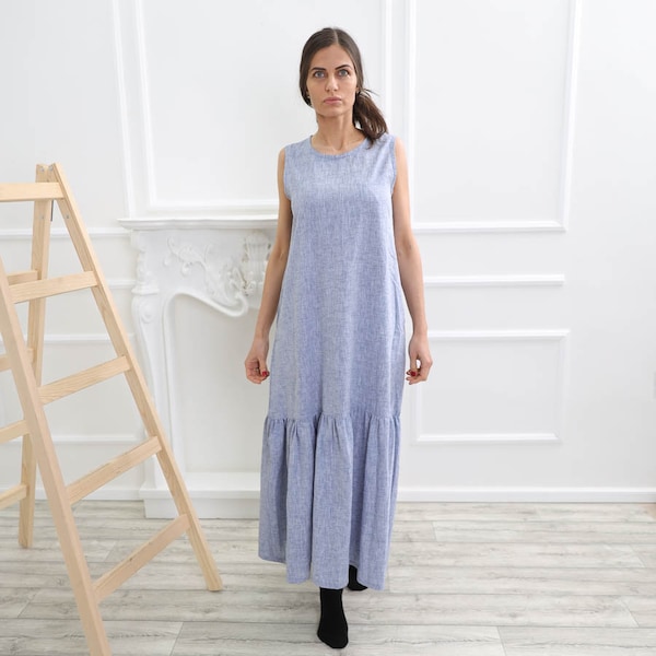 M size Ready to ship Linen Dress , Maternity Linen dress , Oversized Linen dress ,Linen Summer Clothes ,Molimarks , 10213
