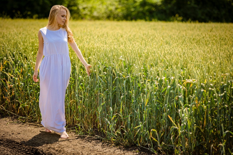 White Linen Dress, Boho Wedding Dress, Beach Wedding Dress, M Size Linen Kaftan, Ready To Ship, Linen Wedding Dress, Oversized Linen Dress image 2