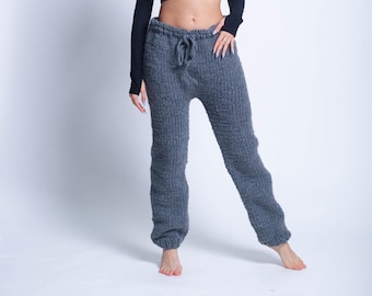 2XL Ready to ship Gray Merino Organic Wool Unisex  Pants, Chunky Merino Wollen Trousers, Fursuit Knickers, Warm Ski Knit Slacks
