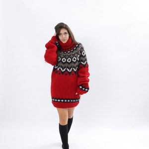 Nordic Sweater, Red Sweater Women, Thick Turtleneck Jumper, Chunky Pullover, Icelandic Sweater, Plus Size Clothing, Fair Island Pullover