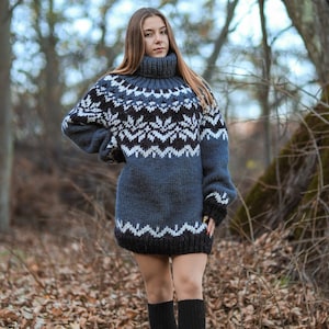 Wool Nordic Pullover, Turtleneck Pullover, Scandinavian Knit Sweater, Islandic Sweater, Chunky Pullover, Oversized Knitwear, Gift For Her