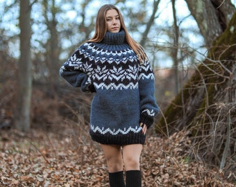 Wool Nordic Pullover, Turtleneck Pullover, Scandinavian Knit Sweater, Islandic Sweater, Chunky Pullover, Oversized Knitwear, Gift For Her